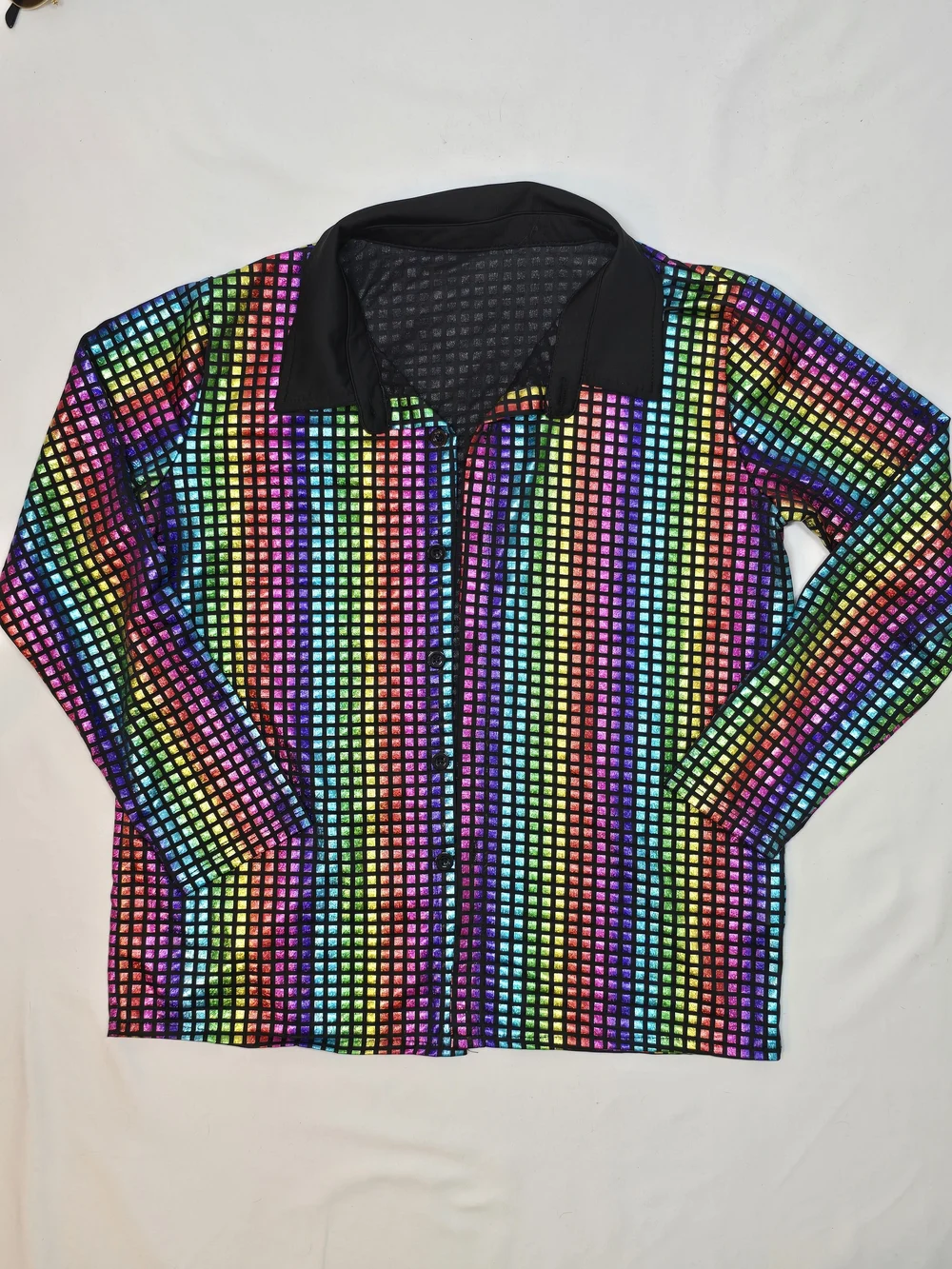 Kids 70s Disco Costume Set Rainbow Sequin Shirt Bell Bottom Pants Size 11-12